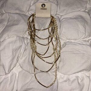 Anthropologie Bits & Bobs Layered Pearl & Bar Necklace